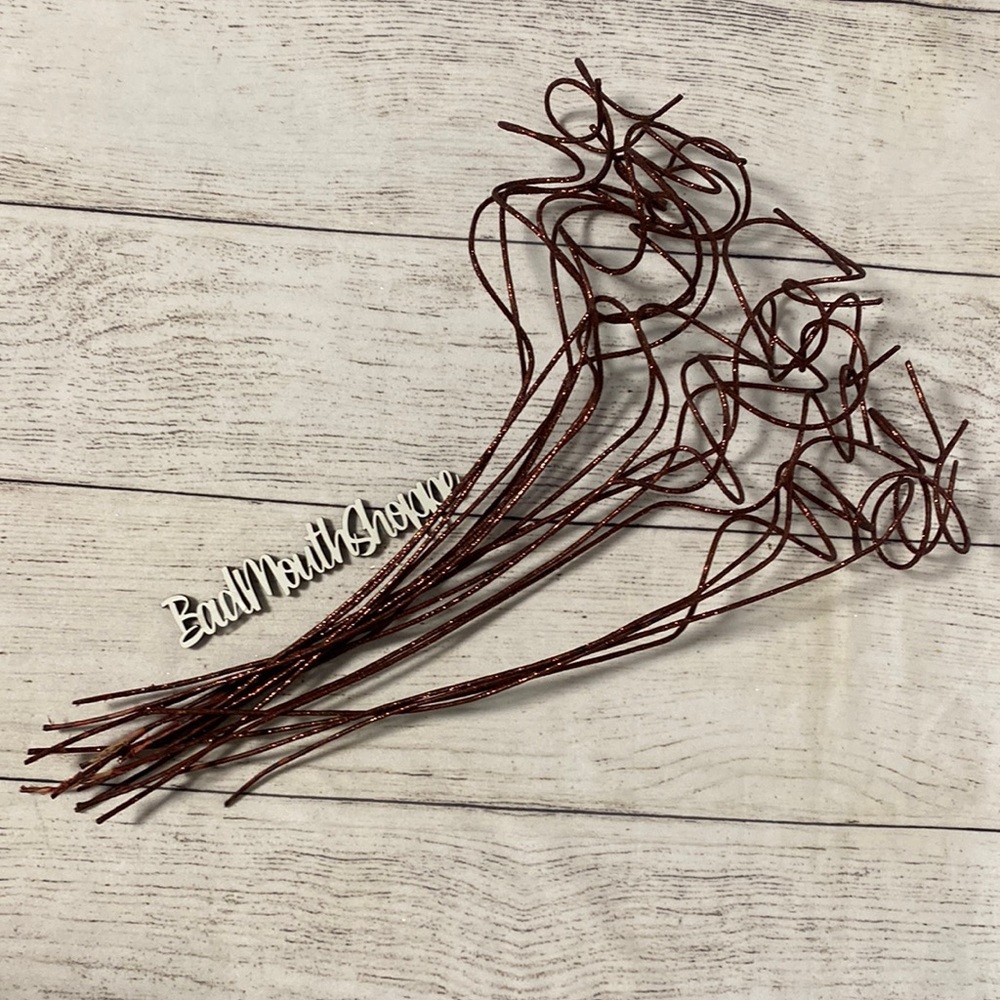 Set of 19 Brown Glitter Single Swirl Decorative or Christmas Tree Picks Stems